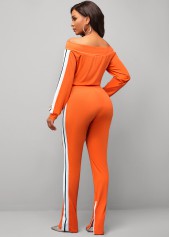 Off Shoulder Zipper Closure Orange Contrast Sweatsuit Set