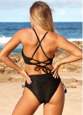 Black Lace Up Spaghetti Strap Bikini Set
