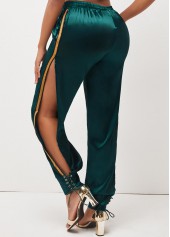 Lace Up Side Slit Dark Green Pants