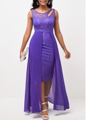 Chiffon Cutout Lace Patchwork Lavender Dress