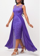 Chiffon Cutout Lace Patchwork Lavender Dress