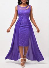 Chiffon Cutout Lace Patchwork Lavender Dress
