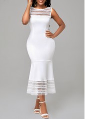 White Lace Patchwork Sleeveless Mermaid Dress
