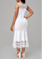 White Lace Patchwork Sleeveless Mermaid Dress