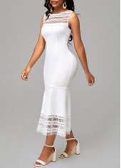 White Lace Patchwork Sleeveless Mermaid Dress