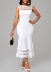 White Lace Patchwork Sleeveless Mermaid Dress