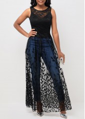 Black Mesh Stitching Sleeveless Round Neck T Shirt