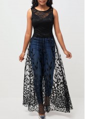 Black Mesh Stitching Sleeveless Round Neck T Shirt