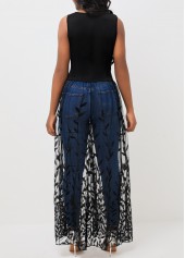 Black Mesh Stitching Sleeveless Round Neck T Shirt