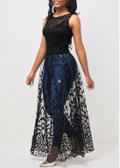 Black Mesh Stitching Sleeveless Round Neck T Shirt