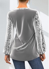 Velvet Stitching Lace Patchwork Grey T Shirt