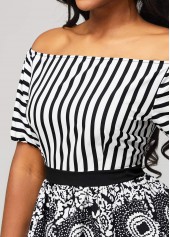 Black Striped Tribal Print Off Shoulder Blouse