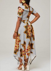 Asymmetric Hem Tribal Print Multi Color Dress