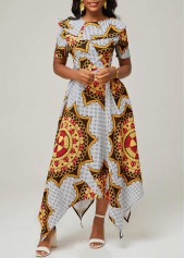 Asymmetric Hem Tribal Print Multi Color Dress