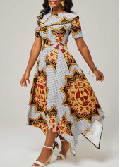 Asymmetric Hem Tribal Print Multi Color Dress