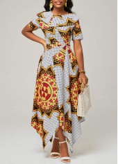 Asymmetric Hem Tribal Print Multi Color Dress