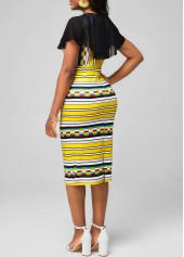 Striped Chiffon Panel Multi Color Bodycon Dress