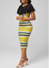 Striped Chiffon Panel Multi Color Bodycon Dress