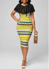 Striped Chiffon Panel Multi Color Bodycon Dress