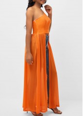 Fabric Stitching Skew Neck Orange Blouse