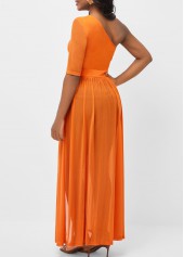 Fabric Stitching Skew Neck Orange Blouse