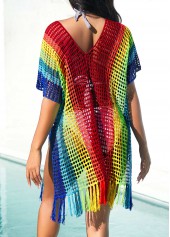 Rainbow Color Tassel Side Slit Cover Up