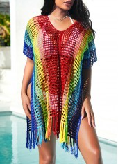 Rainbow Color Tassel Side Slit Cover Up