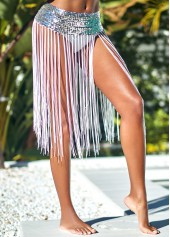 Tassel White Mid Waist Sequin Beach Skirt