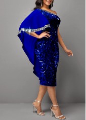 Skew Neck Royal Blue Sequin Dress
