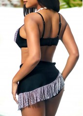 High Waisted Black Tie Side Tassel Bikini Set
