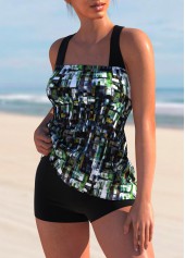 Wide Strap Brush Stroke Print Tankini Top-No Bottom