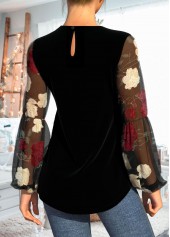 Valentines Embellished Neck Velvet Stitching Black T Shirt