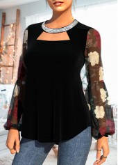 Valentines Embellished Neck Velvet Stitching Black T Shirt