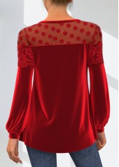Red Valentines Lace Velvet Stitching Round Neck T Shirt