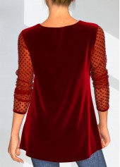 Velvet Stitching Valentines Polka Dot Red T Shirt