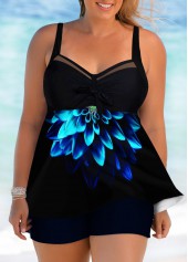 Plus Size Floral Print Blue Swimdress Top-No Bottom