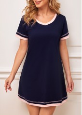 V Neck Navy Blue Contrast Stitch Nightdress