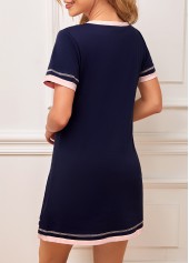 V Neck Navy Blue Contrast Stitch Nightdress