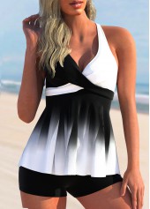 Color Block Cross Front Ombre Tankini Top-No Bottom