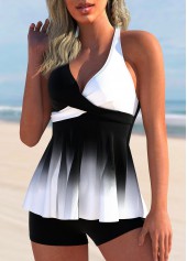 Color Block Cross Front Ombre Tankini Top-No Bottom