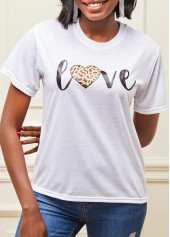 White Leopard and Heart Print Valentines T Shirt