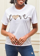 White Leopard and Heart Print Valentines T Shirt