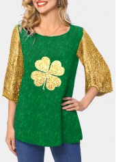 Four Leaf Clover Green Patricks Day Contrast T Shirt