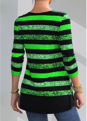 Patricks Day Lace Patchwork Striped Black T Shirt