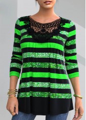 Patricks Day Lace Patchwork Striped Black T Shirt