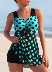 Polka Dot Cyan Cross Strap Swimdress Top-No Bottom