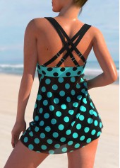 Polka Dot Cyan Cross Strap Swimdress Top-No Bottom