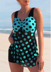 Polka Dot Cyan Cross Strap Swimdress Top-No Bottom