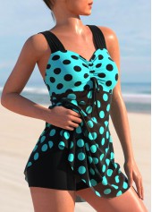 Polka Dot Cyan Cross Strap Swimdress Top-No Bottom