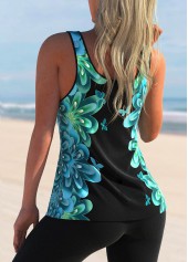 Butterfly Print Cyan Wide Strap Tankini Set
